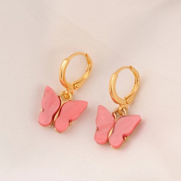 Glitter Babes Beauty Jewelry - Pink Butterfly Earrings Gold Dainty